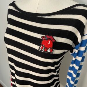 SONIA RYKIEL Striped Boatneck Top with Red Apple Patch